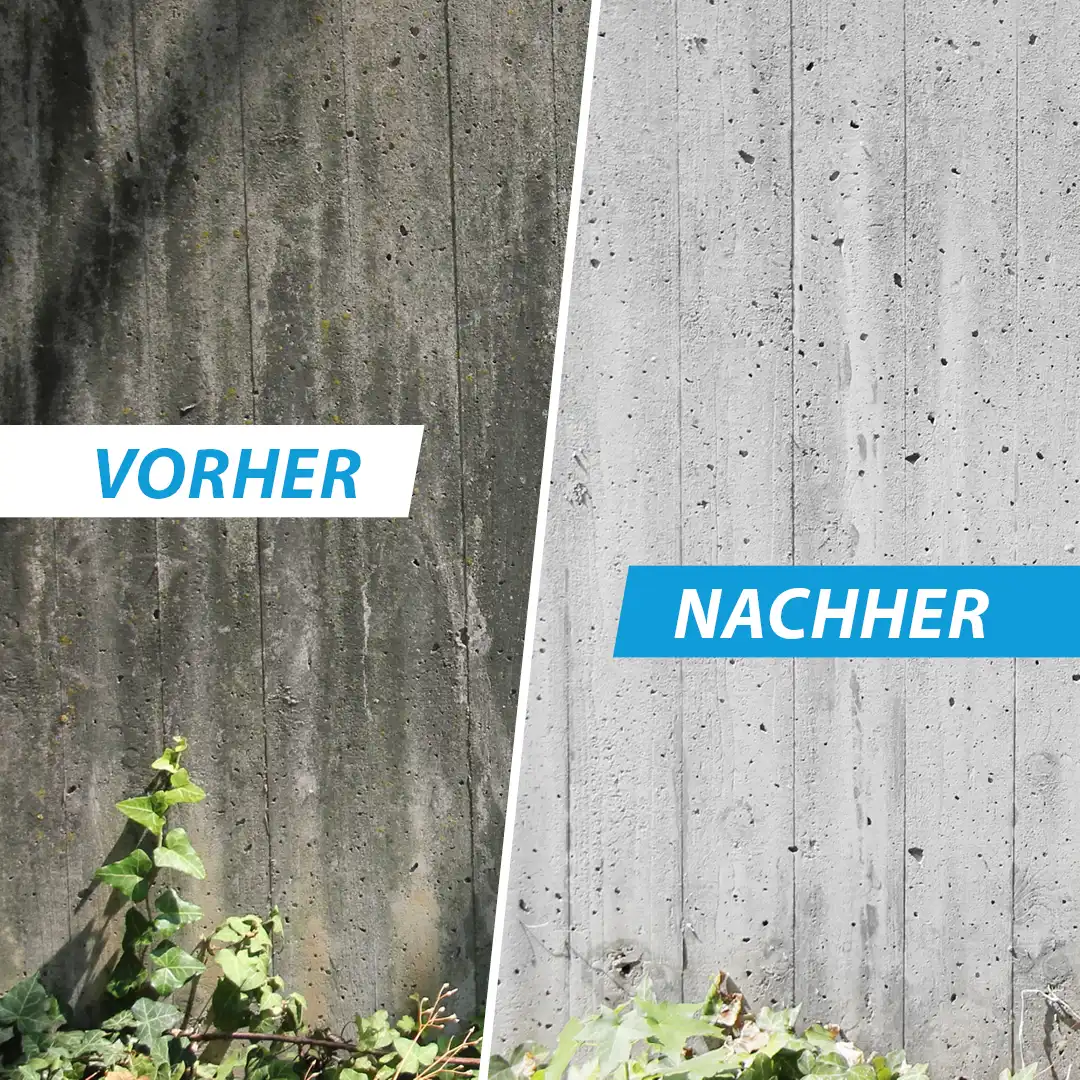 Stein Reiniger Boden und Wand vorher-nachher Vergleich Mauer Seite