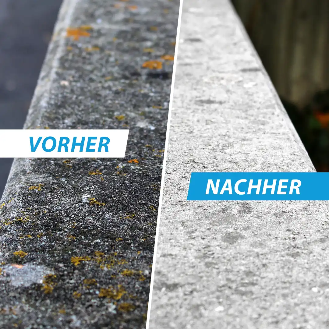 Stein Reiniger Boden und Wand vorher-nachher Vergleich Mauer oben