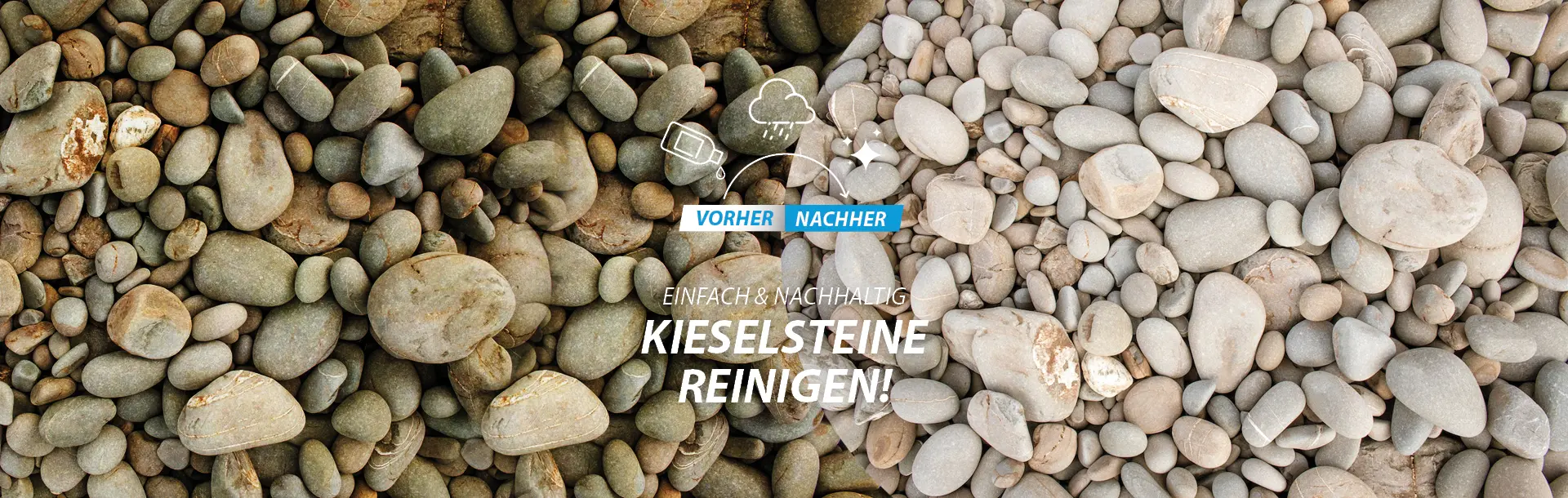 Kieselsteine reinigen vorher-nachher