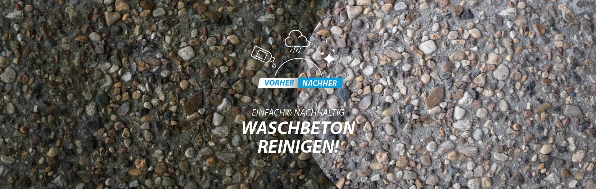 Waschbeton reinigen vorher-nachher