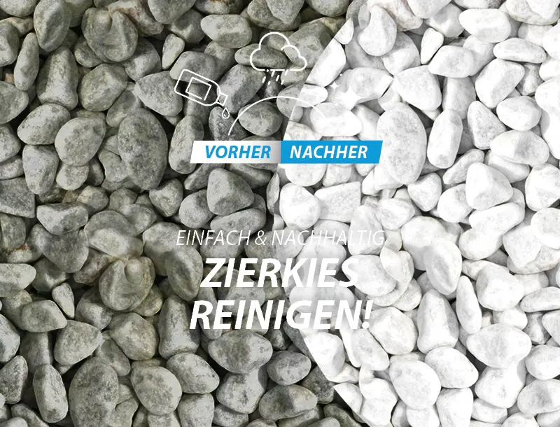 Zierkies reinigen vorher-nachher mobil